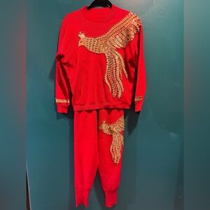 Red top and bottom leisure set with Gold Sequin Design BRAND NEW NEVER WORN
